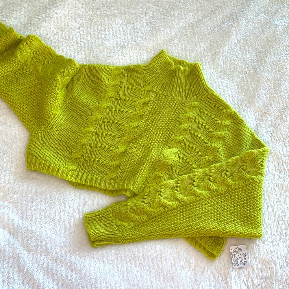 Cropped Chartreuse Free People Sweater